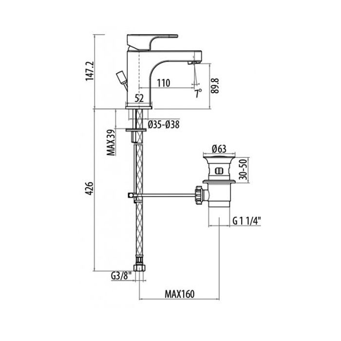 Gattoni H2Omix1000 Смеситель для раковины 110мм  донным клапаном, цвет: хром Gattoni H2Omix1000 Смеситель для раковины 110мм  донным клапаном, цвет: хром
