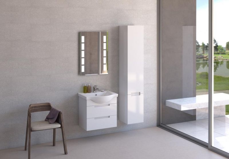 Шкаф пенал SanVit Палома 32 ppal с фактурой под дерево подвесной Шелк Сталь