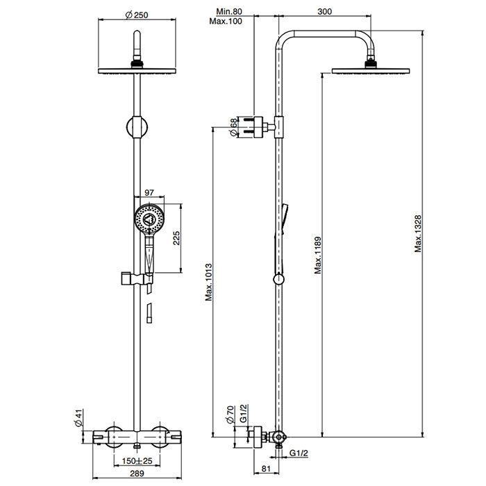 Fima Carlo Frattini Colonne doccia Душевая стойка, верхний душ 25см., с термостатическим смесителем, держателем и ручным душем, цвет: хром Fima Carlo Frattini Colonne doccia Душевая стойка, верхний душ 25см., с термостатическим смесителем, держателем и ручным душем, цвет: хром