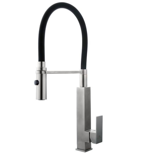 Смеситель для кухни с гибким изливом FASHUN A54102-7, сатин/черный