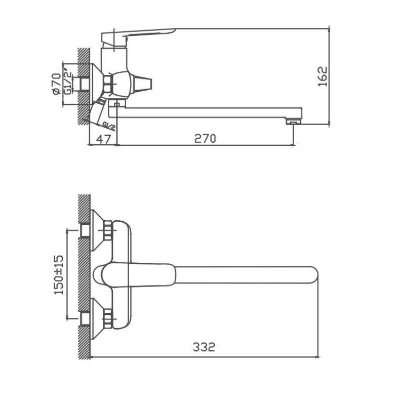Смеситель для ванны Cron CN22521, хром