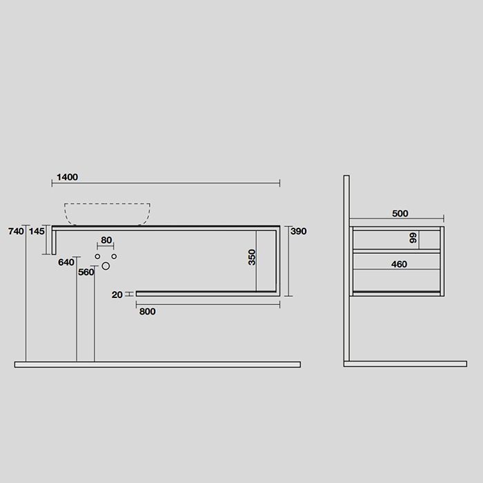 KERASAN LOUISE Структура металлическая подвесная 140 см, нерж сталь, с полкой, с отв под раковину,с полотенцедерж, цвет черный матовый
