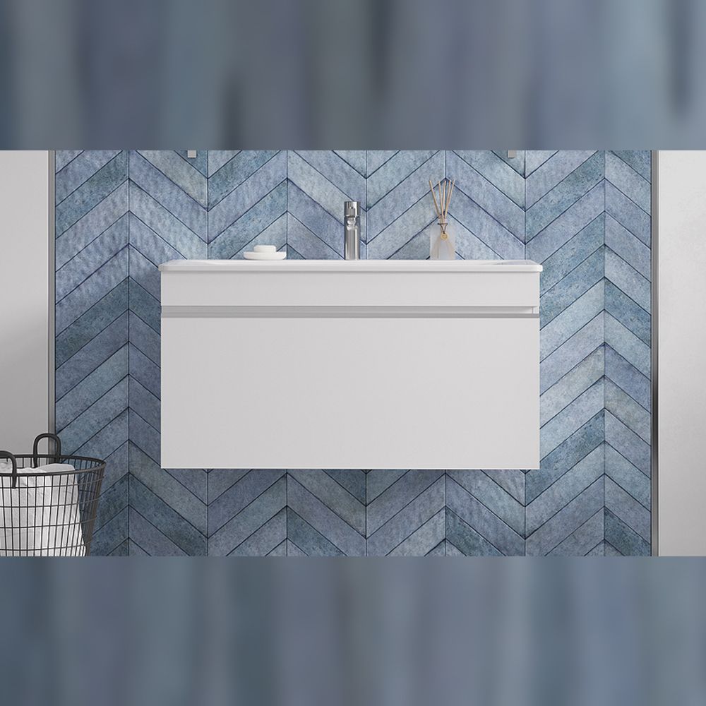 Тумба под раковину подвесная Velvex Pulsus tp.PUL.PUL.100.1Y белый глянец, 100 см, артикул tp.PUL.PUL.100.1Y белый глянец