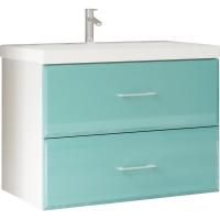 Тумба под раковину Marka One Mix 70П с ручками фасад стекло Бирюзовая