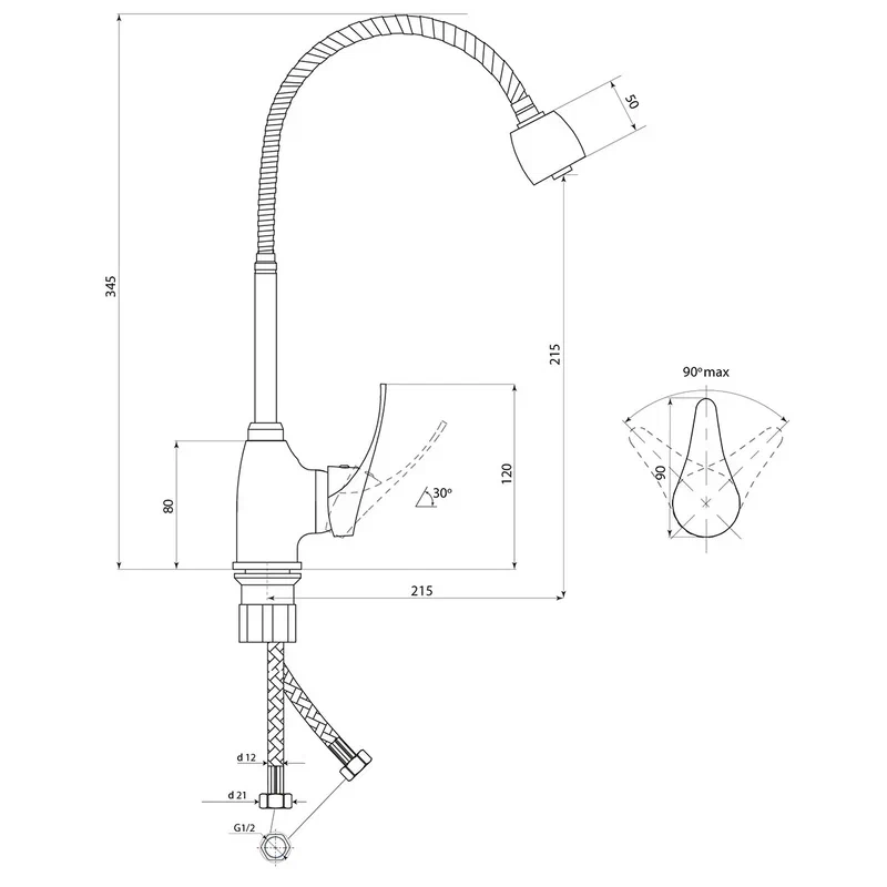 Смеситель для кухни с гибким изливом и режимом "душ" Славен СЛ-ОД-В25, хром