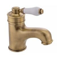 ERMITAGE Смеситель для раковины моноком., ручка сверху белая, бронза