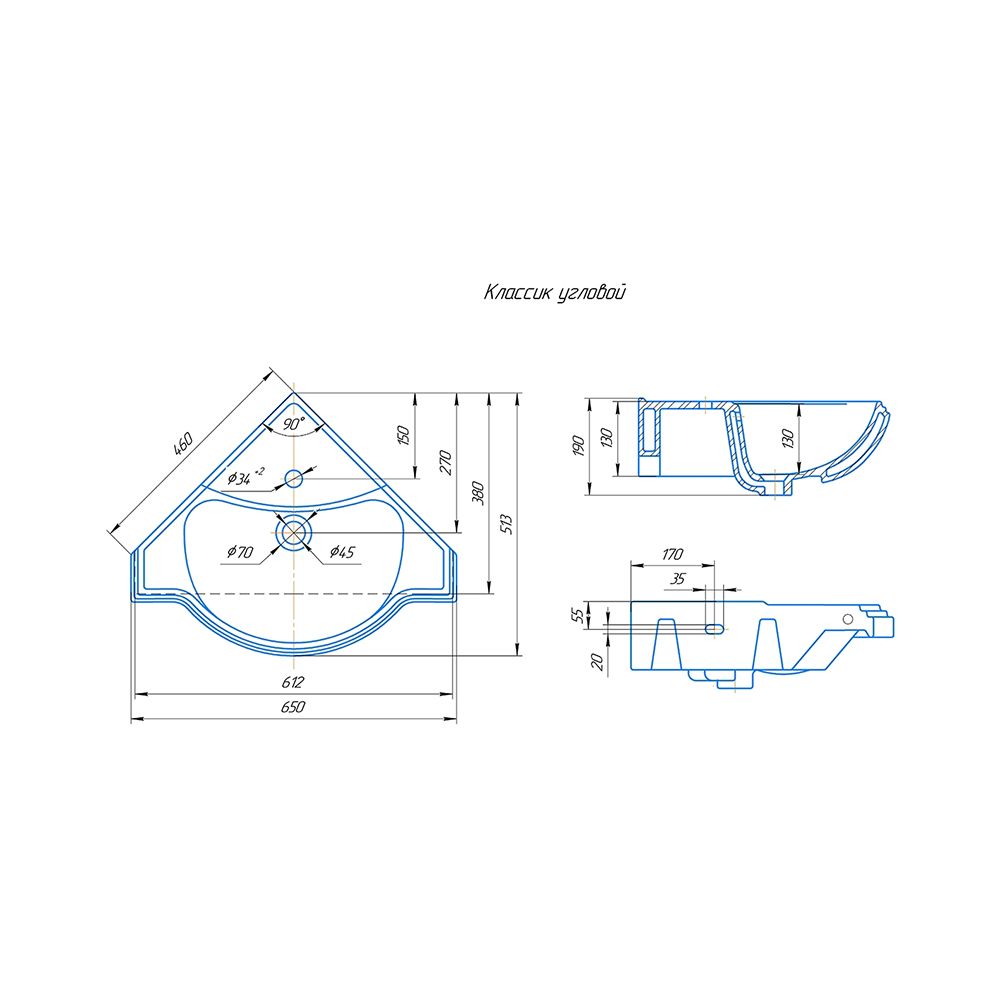 Раковина Kirovit Классик, угловая, артикул Классик угловая