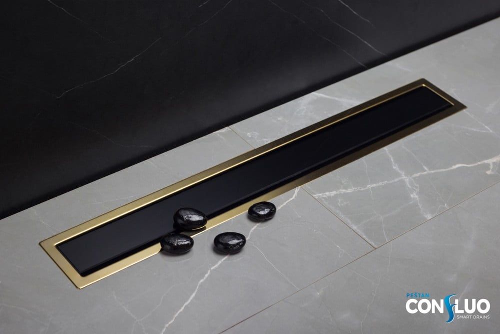 Душевой лоток Pestan Confluo Premium Line 650 Black Glass Gold