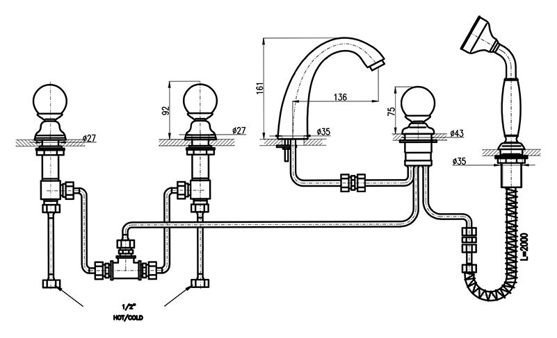 Смеситель на борт ванны Rav Slezak Brilliance BRILLIANCE176.5PSM, артикул BRILLIANCE176.5PSM