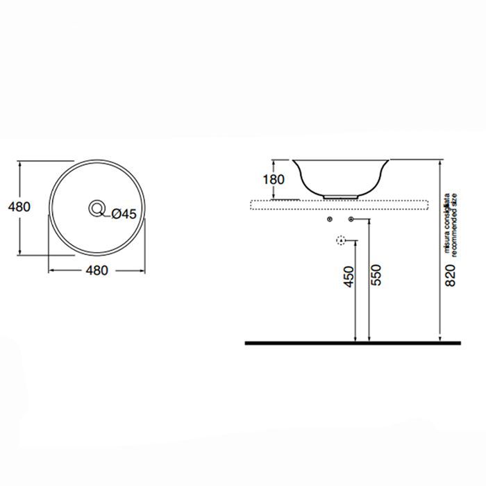 AZZURRA JUBILAEUM раковина накладная круглая диаметр 48*h18см без отв-й под смеситель, цвет белый AZZURRA JUBILAEUM раковина накладная круглая диаметр 48*h18см без отв-й под смеситель, цвет белый