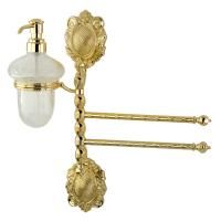 CLEOPATRA Полотенцедержатель 2-й поворотн с доз-ом ж/мыла, L34 см., стекло прозр.с мат.дек./золото