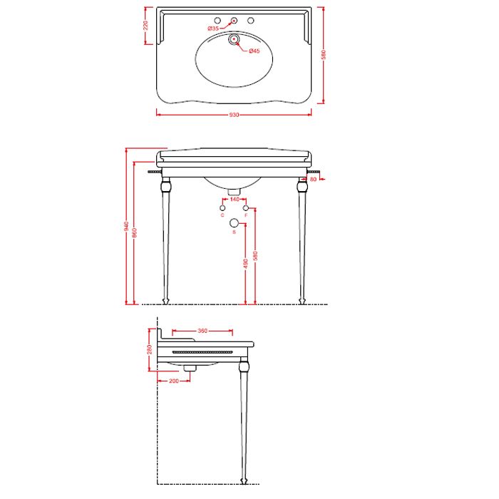 Artceram HERMITAGE раковина под консоль 92х58см с 1 отв. под смеситель+крепеж, цвет белый, артикул HEL005 01 00*1