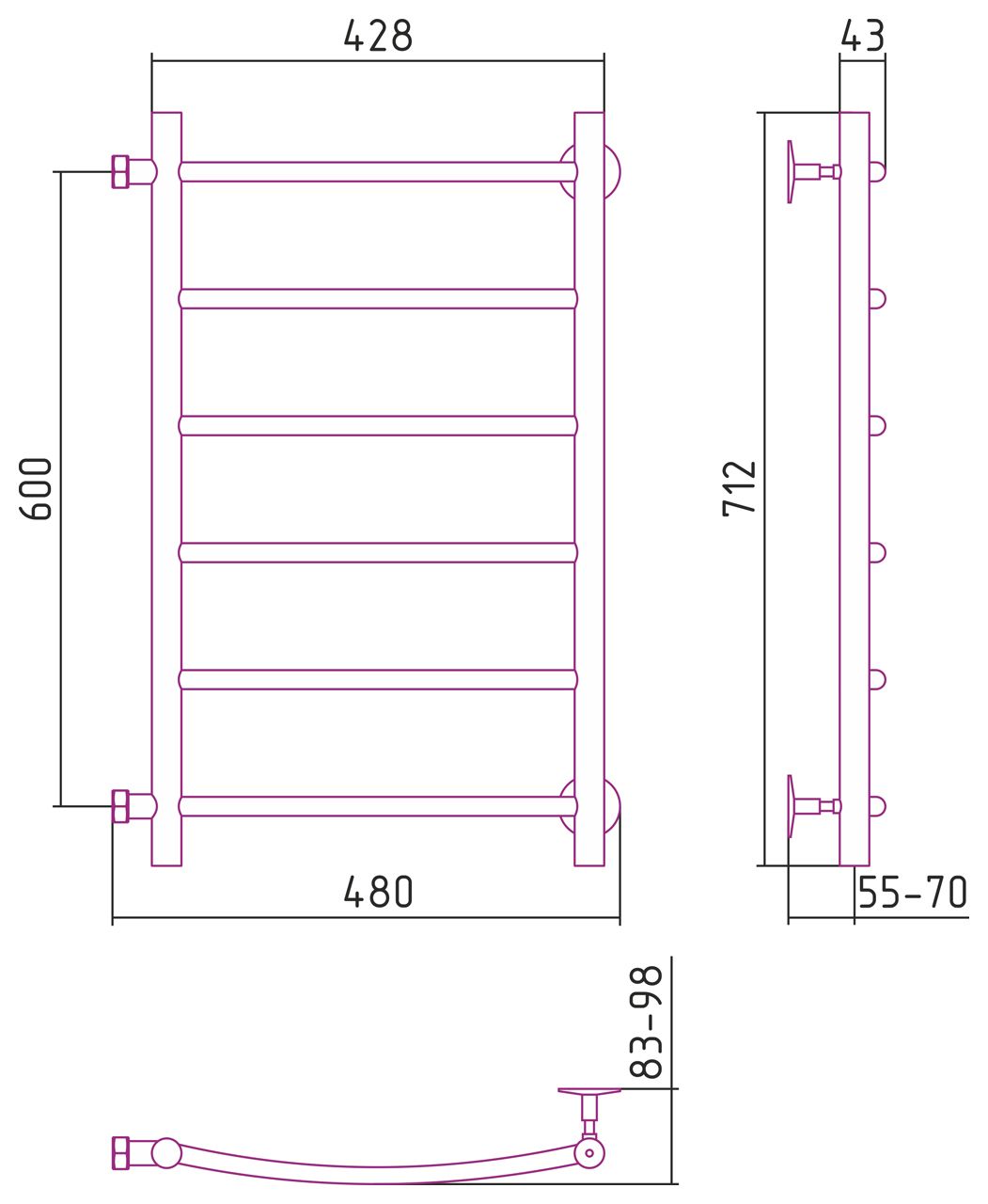 Полотенцесушитель водяной СТИЛЬЕ "Версия-Б2" 600х400 (6) Г 18 (Белый) Полотенцесушитель водяной СТИЛЬЕ "Версия-Б2" 600х400 (6) Г 18 (Белый)