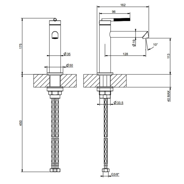 Gessi Ingranaggio Смеситель для раковины без донного клапана, с соединительными шлангами, цвет: Black XL