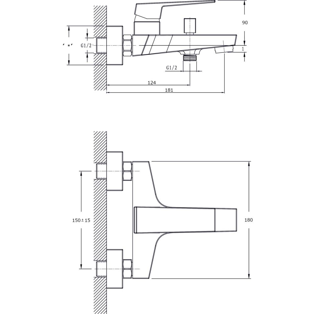 Смеситель для ванны с коротким изливом RUSH Thira (TR3635-44Grey), артикул TR3635-44Grey