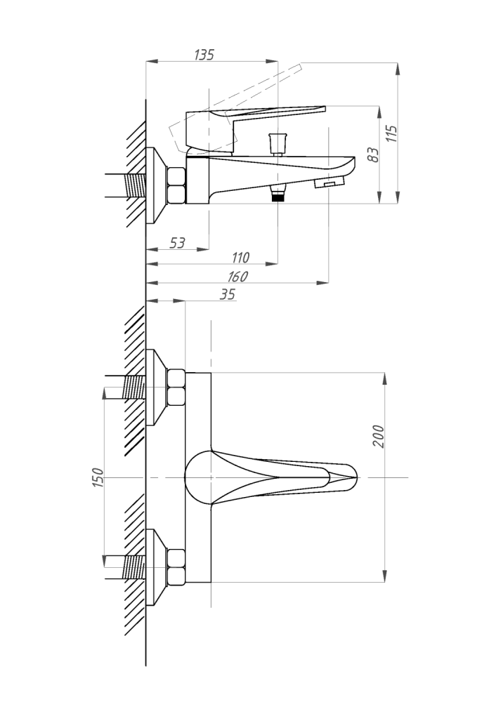Смеситель для ванны с душем ПСМ-ПРОФСАН PSM-300-1 STEEL тип См-ВОРНШлА, артикул PSM-300-1
