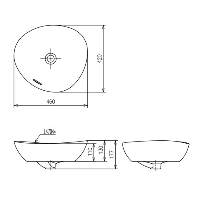 TOTO TA Раковина полувстраиваемая с эмалью CLEAN MATTE 460x420x177(130)мм, без отв-я под смеситель, с переливомt, цвет: белый матовый