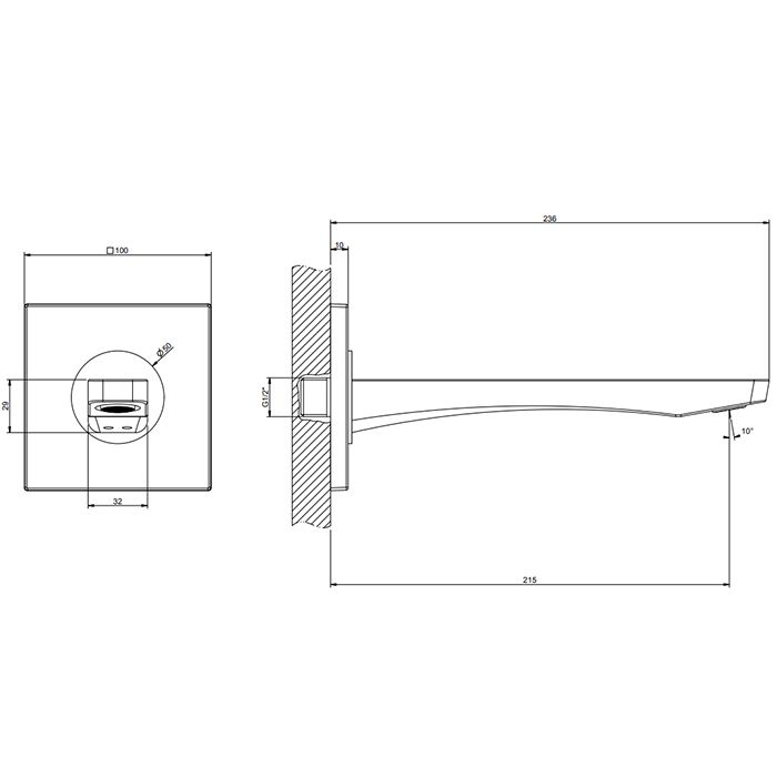 GESSI Rilievo Настенный излив на 1/2”, комбинируемый с удаленным управлением (не входит в комплект)., цвет: nero XL