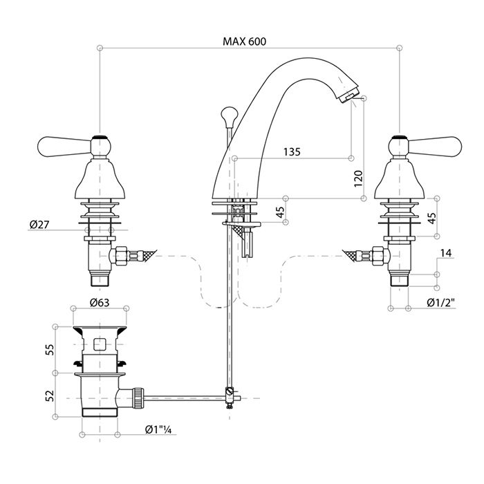 Bongio Oxford Lux Смеситель для раковины, цвет хром/белый фарфор