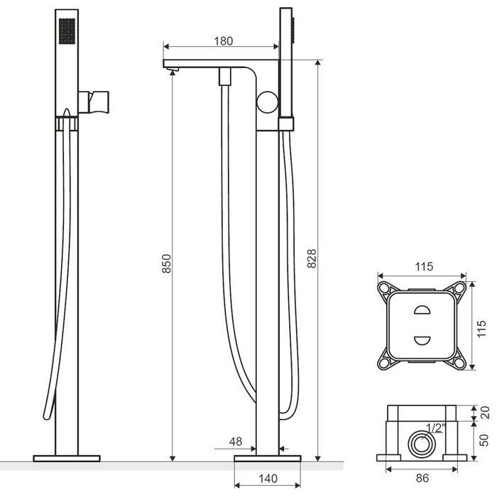 Смеситель для ванны отдельностоящий EXCELLENT Krotos AREX.8055CR (хром), артикул AREX.8055CR