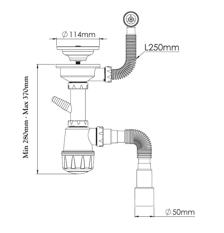 Сифон ULGRAN одинарный, с отводом под стиральную машину, с выпуском 3 ½, круглым переливом и гофротрубой (U-1), артикул U-1