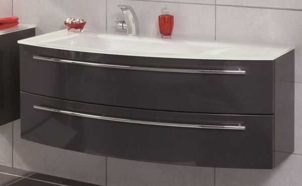 Puris Crescendo, тумба под раковину 1200 мм правая, цвет антрацит высокоглянцевый