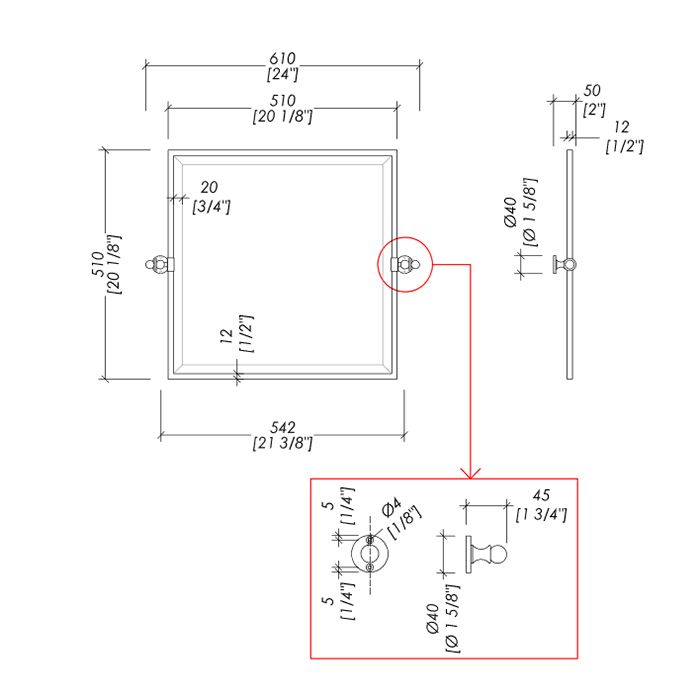 Devon First Class Зеркало настенное квадратное (51/61х50хh51cм), фурнитура: хром