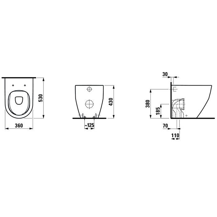 LAUFEN Pro  Унитаз напольный приставной, безободковый 36х53х43 см, слив универсальный,цвет белый