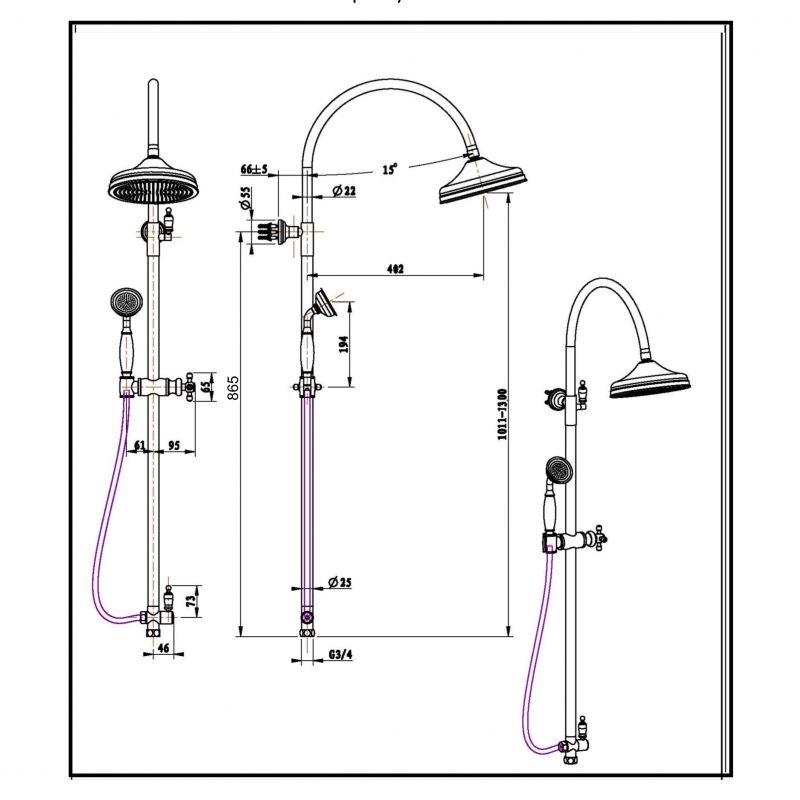 Стойка с верхним душем(20 см) BRILLANTE