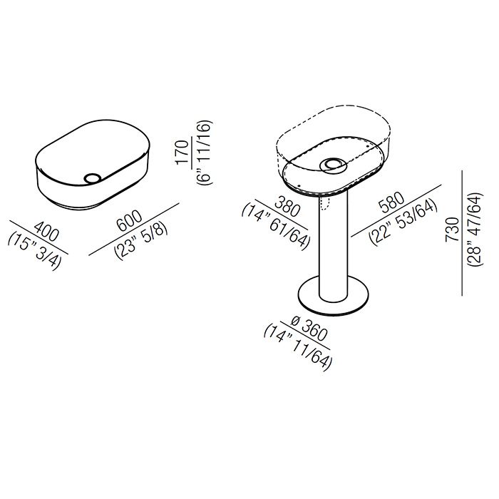 Agape Immersion Раковина накладная овальная 60x40x17 см, без отв., цвет: белый Agape Immersion Раковина накладная овальная 60x40x17 см, без отв., цвет: белый