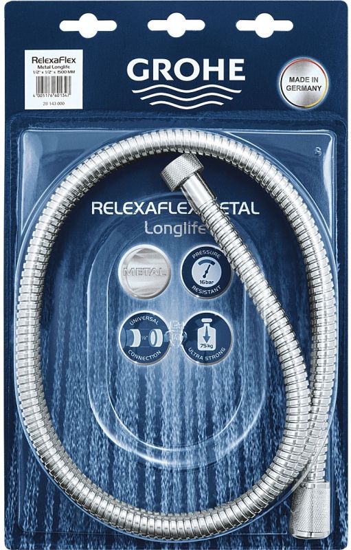 Душевой шланг GROHE Relexaflex металлический 1500 мм, хром (28143000) Душевой шланг GROHE Relexaflex металлический 1500 мм, хром (28143000)