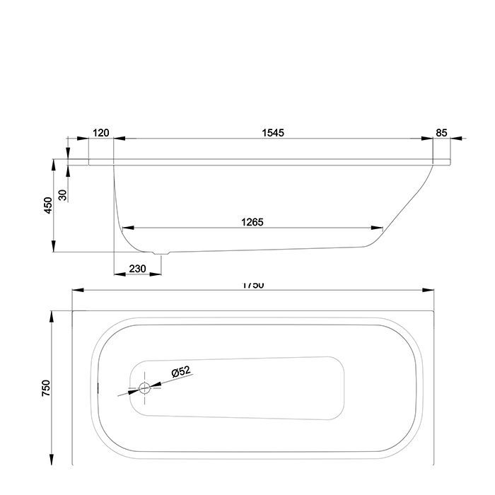 BETTE CLASSIC Ванна прямоугольная 1750х750х450 мм., с шумоизоляцией, цвет белый