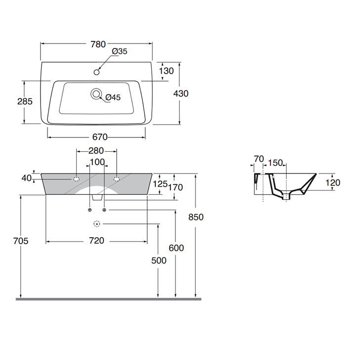 Azzurra Hera Раковина подвесная  78х43х14,5 см, с 1 отв под смеситель, цвет белый