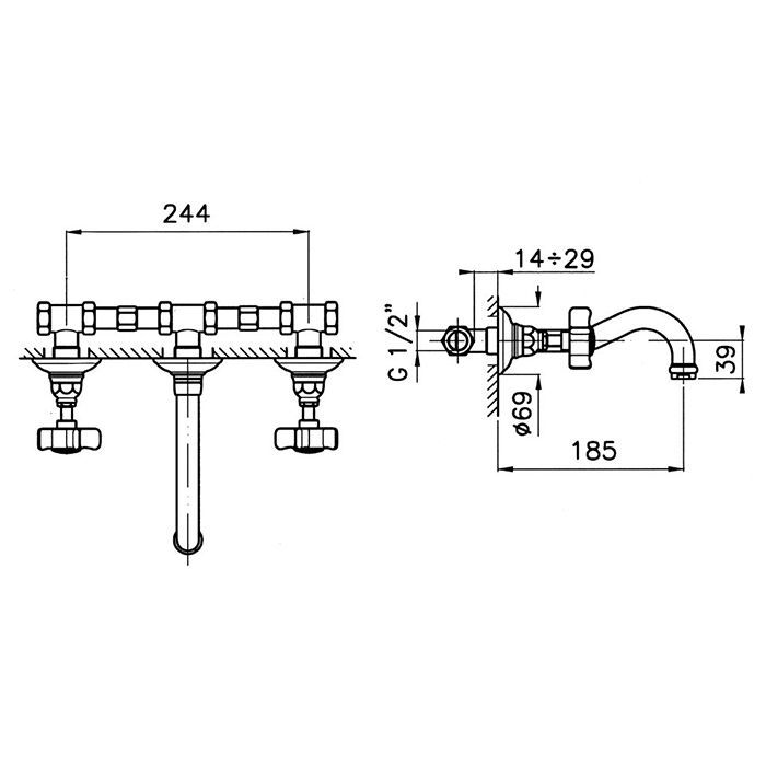 Nicolazzi Petit Mont Blanc Смеситель настенный для раковины с 2мя ручками, цвет: хром