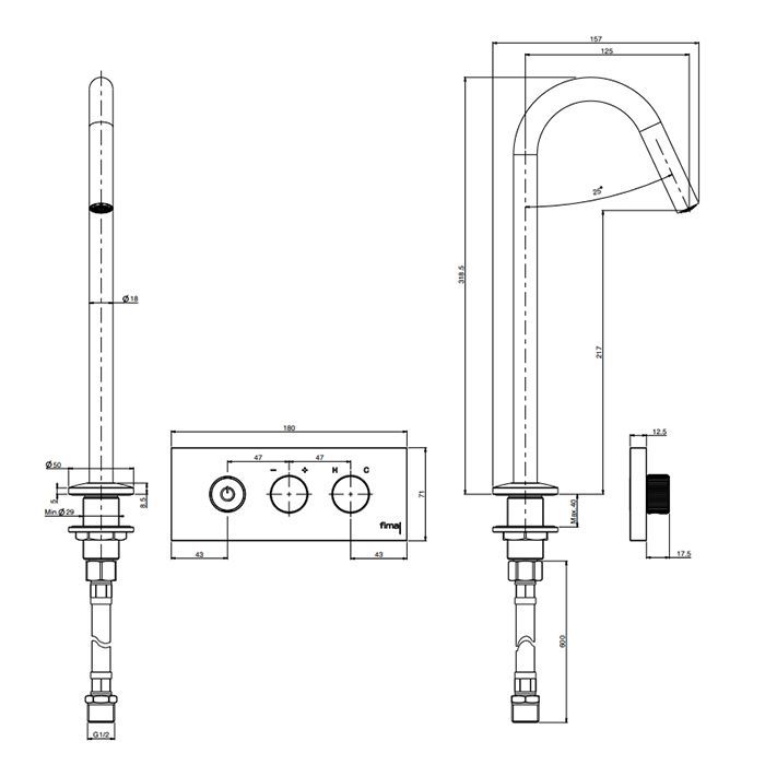Fima Carlo Frattini Switch ON Смеситель для раковины, встраиваемый, изливом на 1 отв., цвет: золото