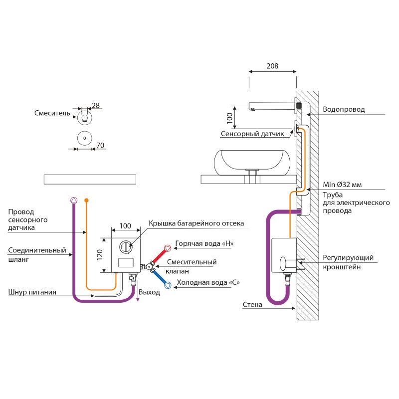 Смеситель для раковины встроенный, сенсорный Timo Saona розовое золото (2373/19SM), артикул 2373/19SM