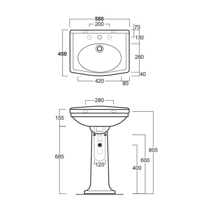 SIMAS Londra  Раковина 58x45см с 1 отв. под смеситель, цвет белый