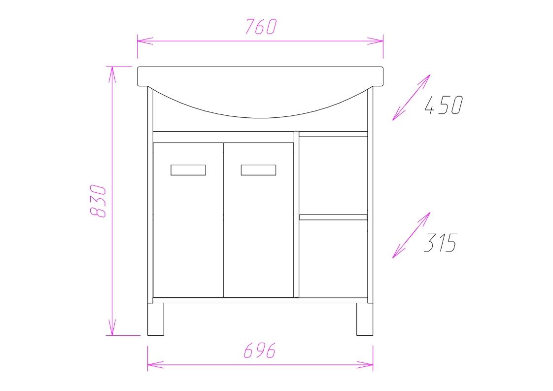Тумба Onika Гамма 75 напольная, ясень шимо/венге (ум. Элеганс 75)
