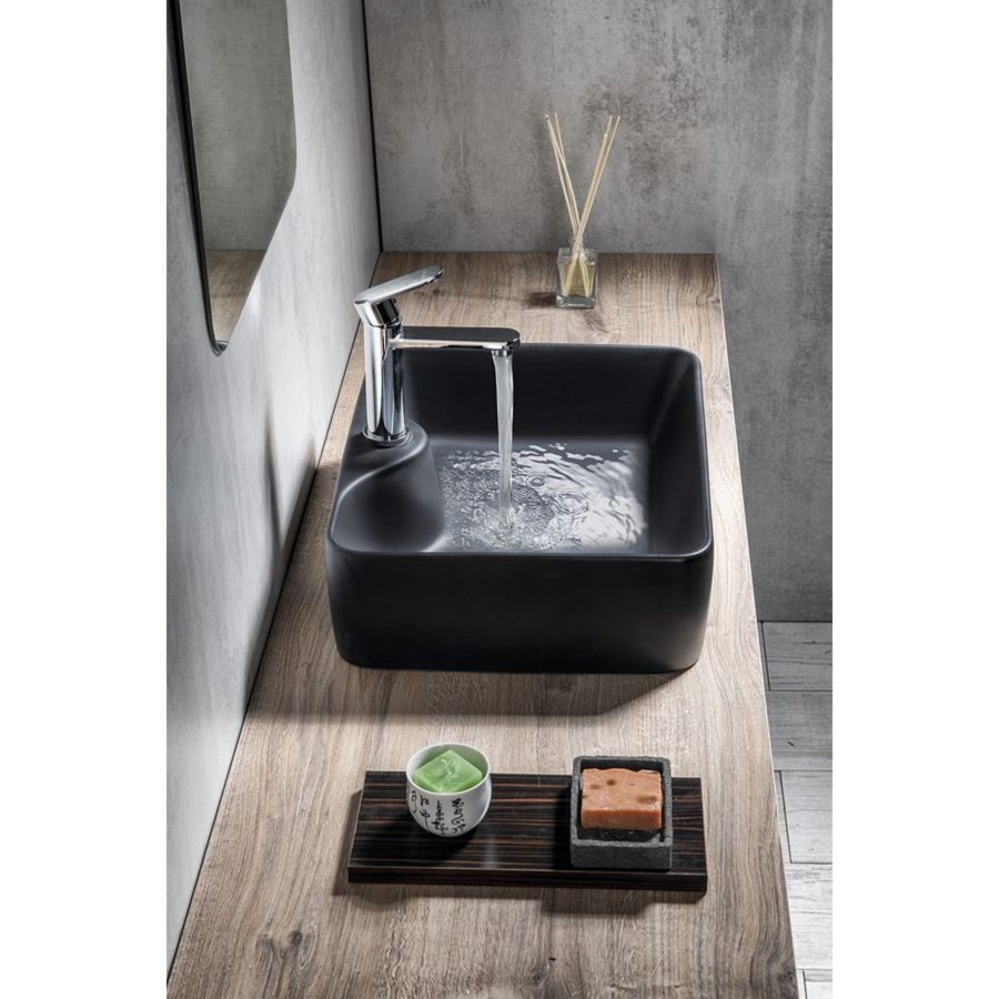 Керамическая раковина-чаша BALENA на столешницу, 48x13,5x37 см, черный матовый, Sapho