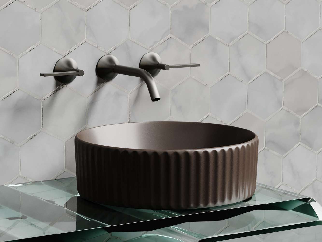 Умывальник чаша накладная круглая (цвет Темно-Коричневый Матовый) 360x360x115мм, артикул CN6057MDB