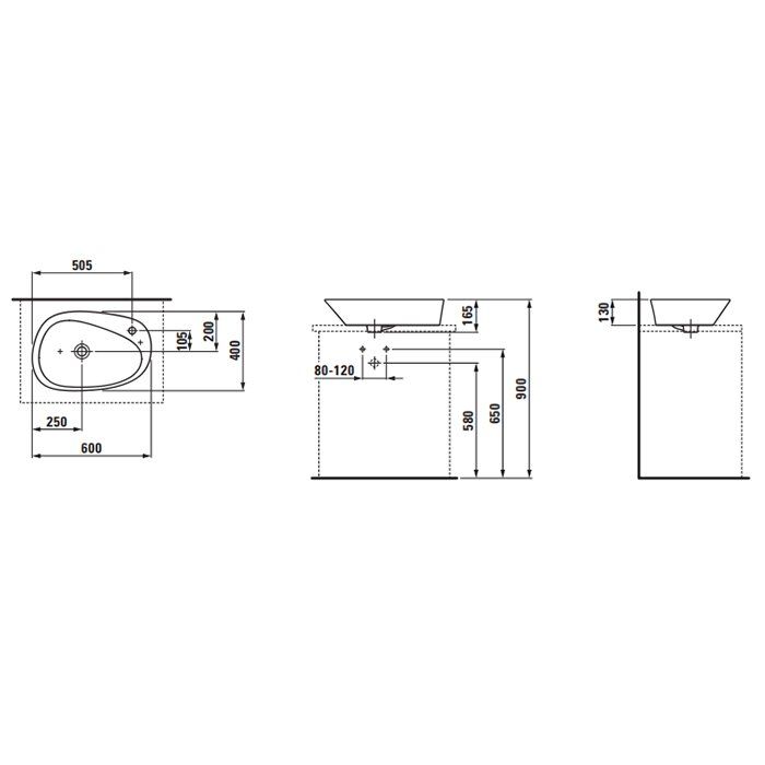 Раковина, Laufen, Palomba, ширина, мм-600, глубина, мм-400, высота, мм-130, отверстия для смесителя-1, цвет-белый, вид грязеотталкивающего покрытия-LCC
