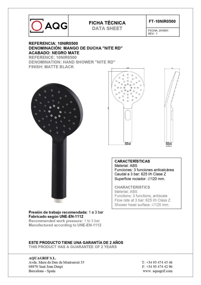 AQG Tube, однорычажный смеситель для ванны (излив 16,3 см), c набором для душа SET-Q, цвет хром-черный матовый