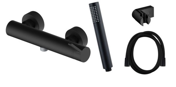 AQG Urban Flow, однорычажный смеситель для душа c набором для душа, цвет черный матовый