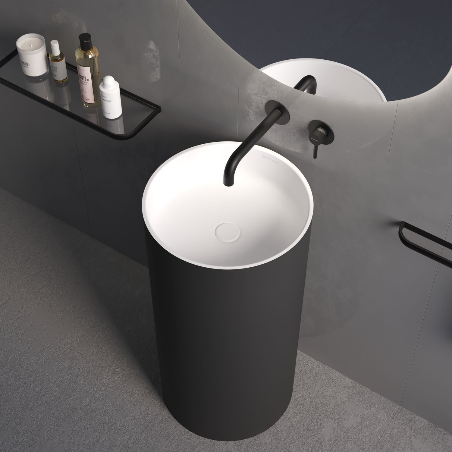 Умывальник WHITECROSS Altar D=43 (черный/белый мат) иск. камень