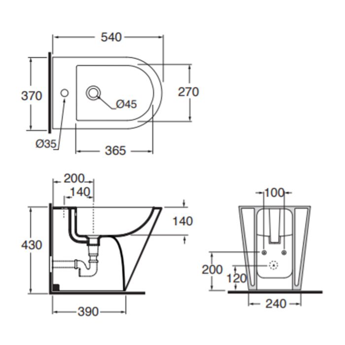 AZZURRA FORMA Биде  приставное  54х37х42см , с 1 отв под смеситель,с креплением, цвет белый