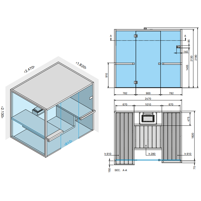 Effegibi Air 105 Corner Био-Сауна 247x182xh213см, SX, отделка: осина термообработанная