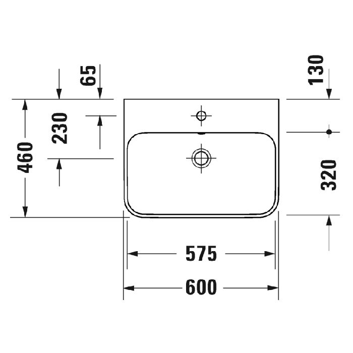 DURAVIT (Happy D.2* Plus) Умывальник 600 x 460 мм, с отверстием под смеситель, с клапаном Push-Open, цвет антрацит матовый