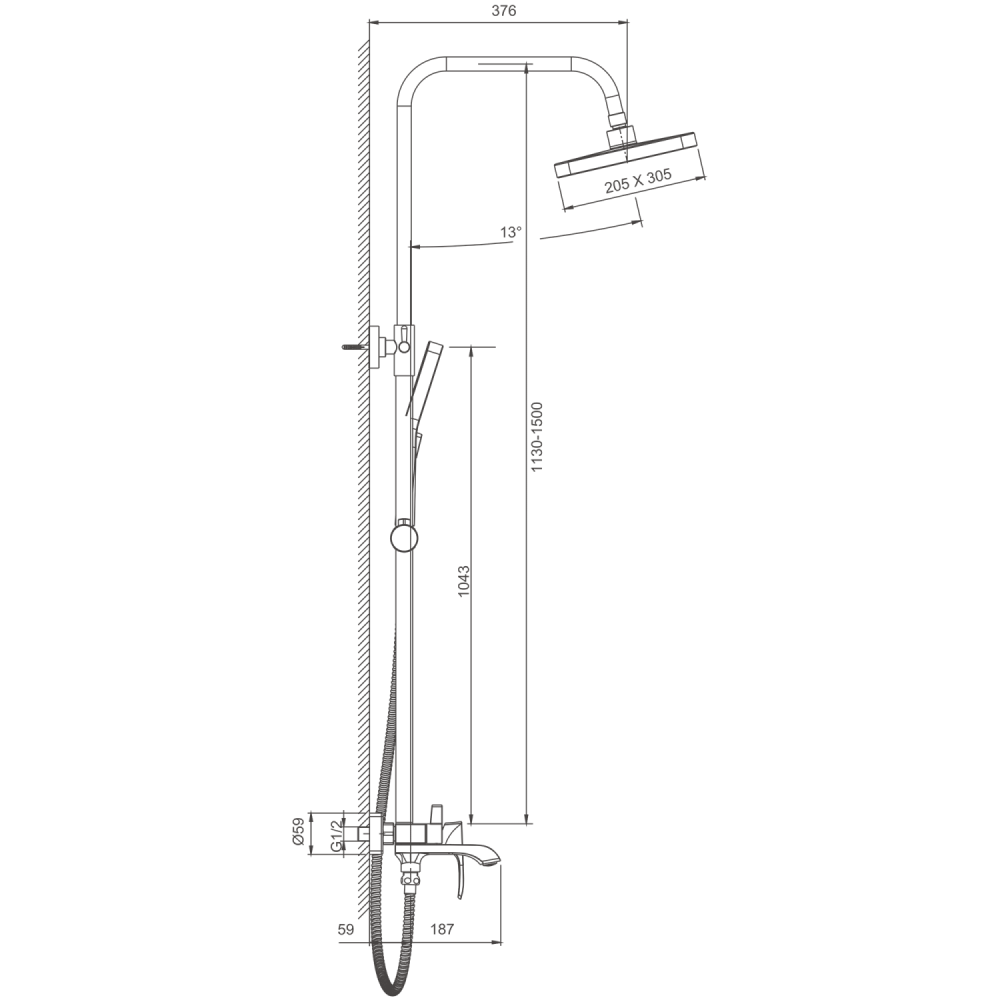 Душевая система BELZ B24507-7, черный, артикул B24507-7