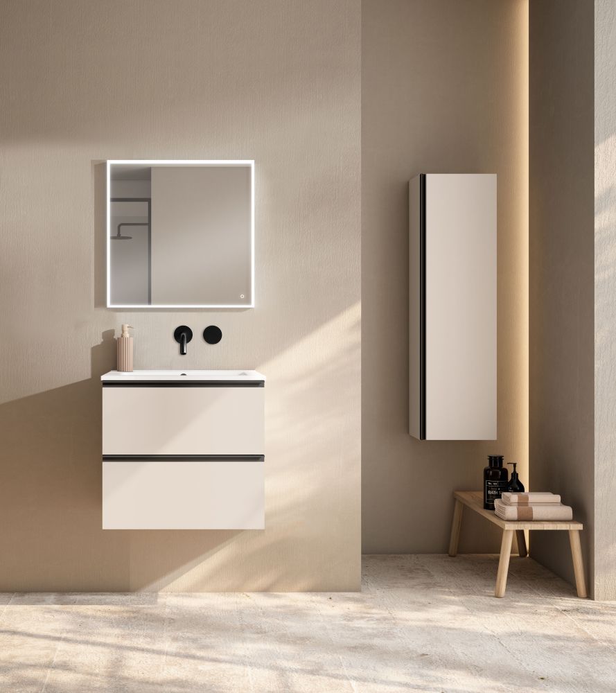 Visobath Granada, пенал 34.5 см, дверь распашная с черной ручкой, цвет бежевый матовый лак (Cotton), артикул 70499/Cotton