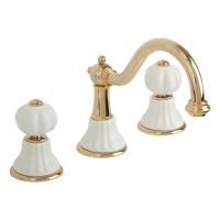 OLIVIA Смеситель для раковины на 3 отв. излив "змейка", дон.клап."click-clack", бел./золото